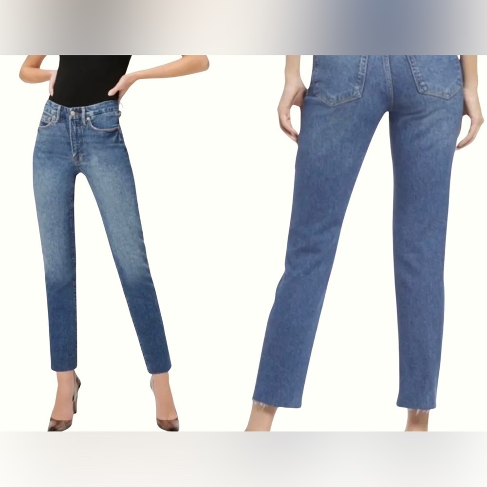 Good American Good Classic Jeans Crop Raw Hem Blue940 Size 0/25 NWT